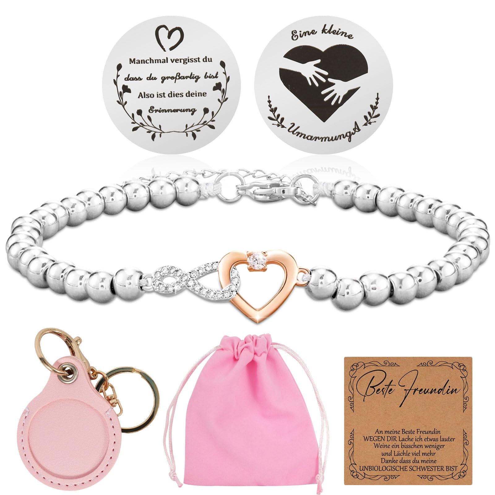 NVGVUP Beste Freundin Geschenke-Eine Kleine Umarmung Glücksbringer, Unendlichkeit Herz Armband, Glücksmünze, Pocket Hug Mutmacher Geschenk, Gute Besserung Geschenke Für Damen Kollegen
