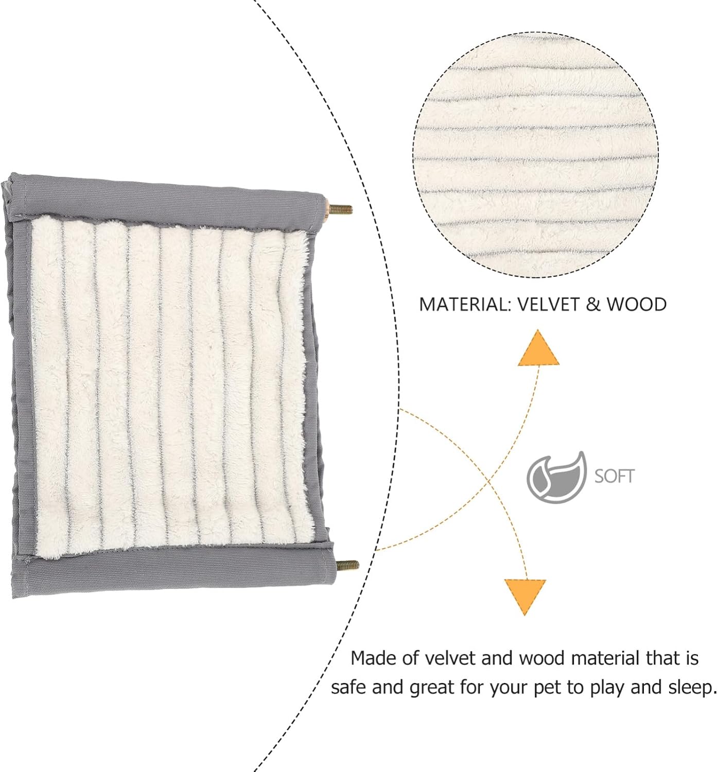 GANAZONO Pet Hanging Bed Hammock Warm Plush Swing Bed Removable Washable Gray L for Hamsters Small Animals Cage Accessory
