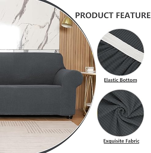 Miniatura 3 de Funda elástica suave para sofá de 3 cojines, protector de muebles, transpirable, lavable, tela jacquard, cuadros pequeños con parte inferior
