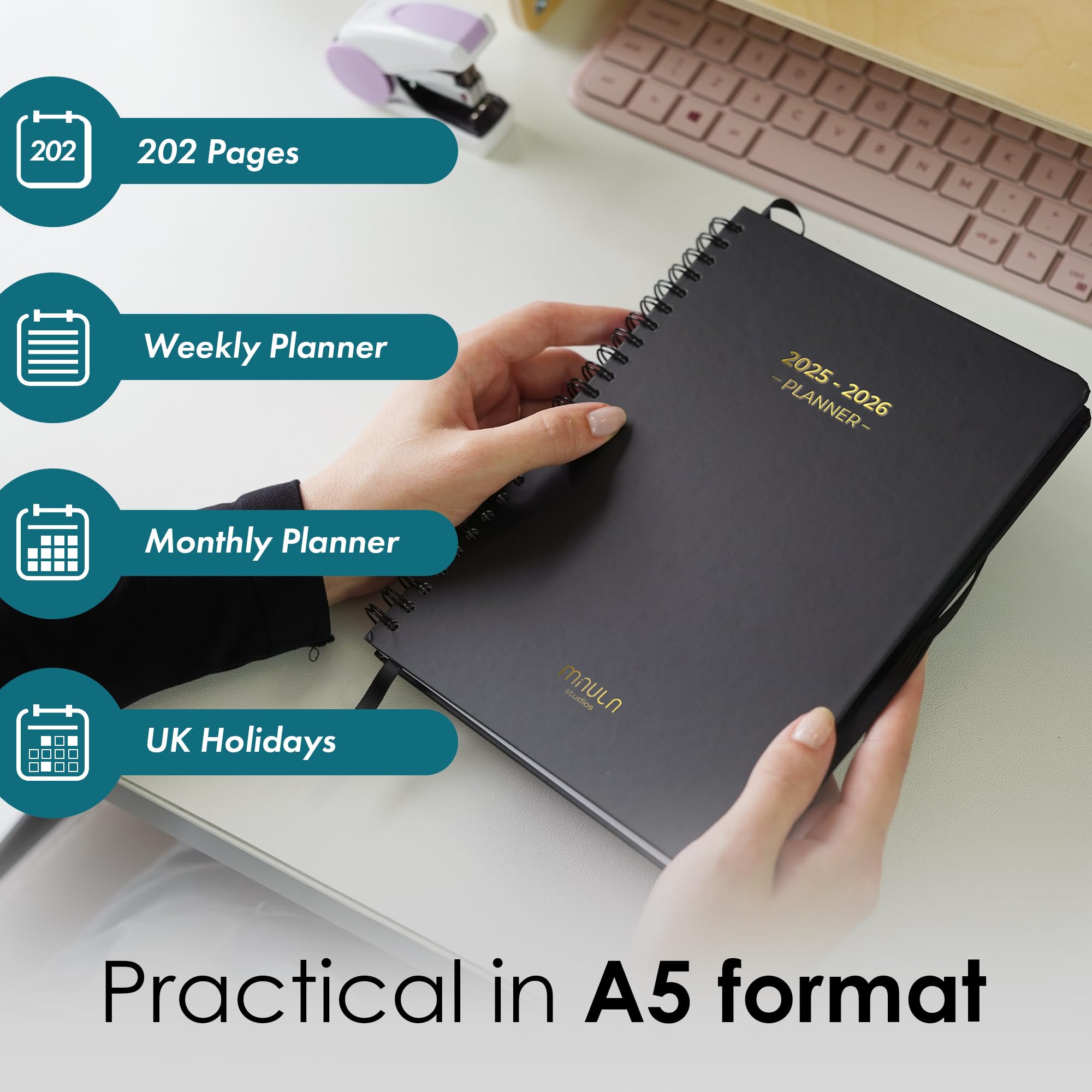 A5 Academic Diary 2026 Week to View, Large Minimalist Weekly Planner up to December 2026, Hardcover Appointment Book - Image 3