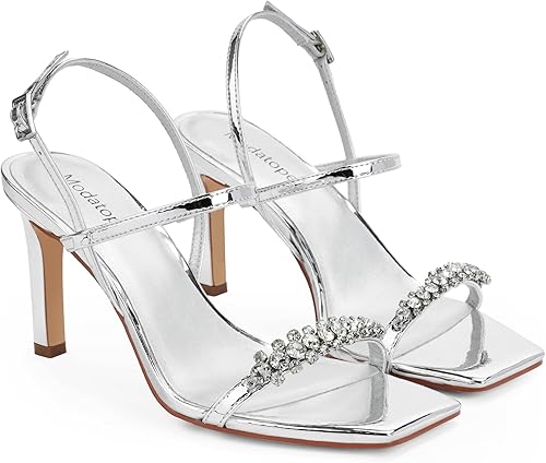 Miniatura 4 de Modatope Sandalias de mujer con puntera abierta, sandalias de tacón alto con correa al tobillo para mujer