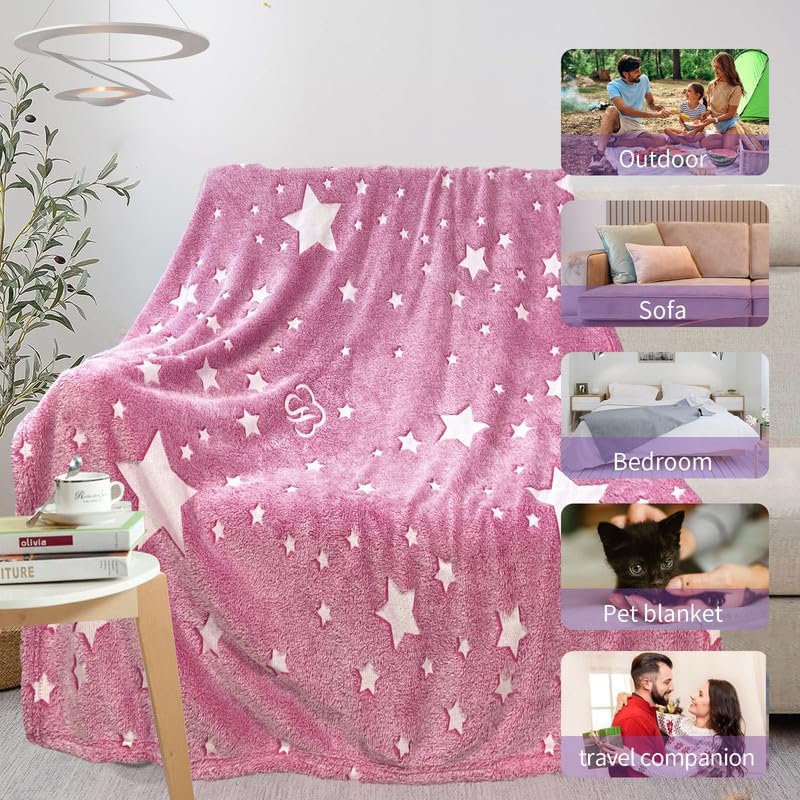 Star Blanket for Girls, Pink Blankets Women, Glow in The Dark Blanket, Cute Teen Personalized Adults/Kids,Soft Fleece and Throw,Birthday Gifts 40inx 50in - Image 5