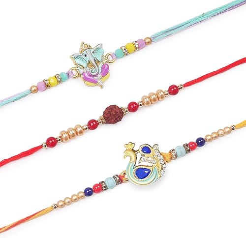 Miniatura 2 de Multicolor Beads Rakhi Set of 3 Rakhi for Brother with Raksha Bandhan Rakhi Greeting Card  Roli Chawal Tika - Raksha Bandhan Rakhi for Brother