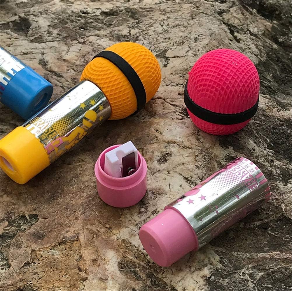 Cute Kawaii Microphone Shape Pencil Sharpener With Eraser School Supplies For Kids (8pcs/set)
