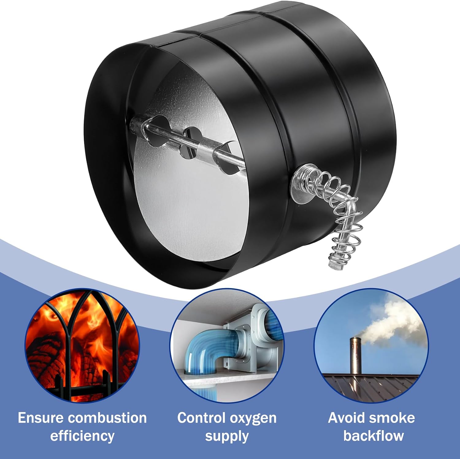 6 Inch Stove Pipe Damper, Wood Burning Stove Pipe Can Control Airflow, Wood Stove Damper Can Improve Fuel Combustion Efficiency and Reduce Smoke and Carbon Monoxide