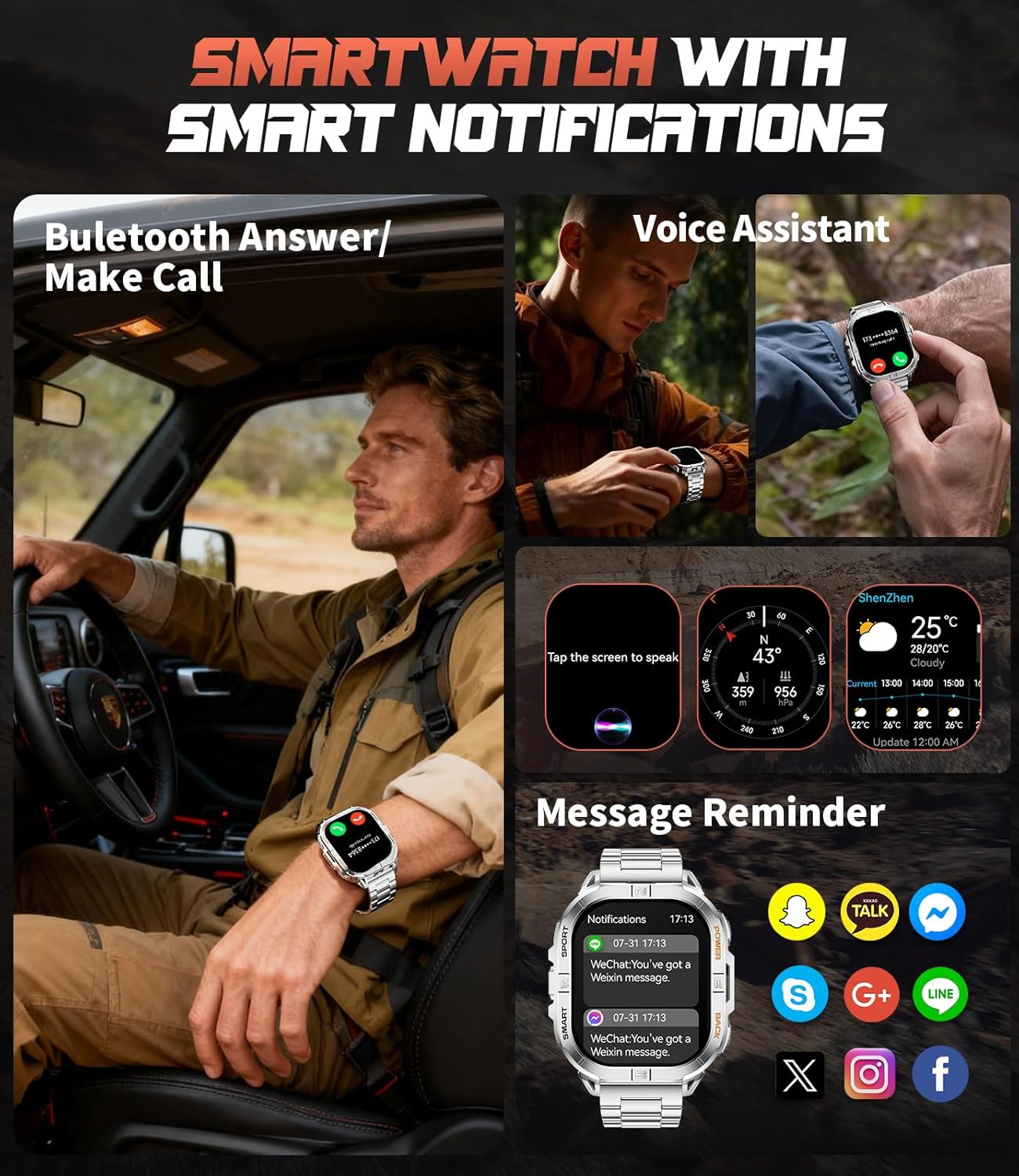 GPS Military Smart Watch for Men(Answer/Call), 2.13'' Smartwatch,60 Days Battery,6 Satellite Positioning/Compass,5 ATM Fitness Tracker with Flashlight/Heart Rate/Sleep/100+ Sport Modes for iOS/Android