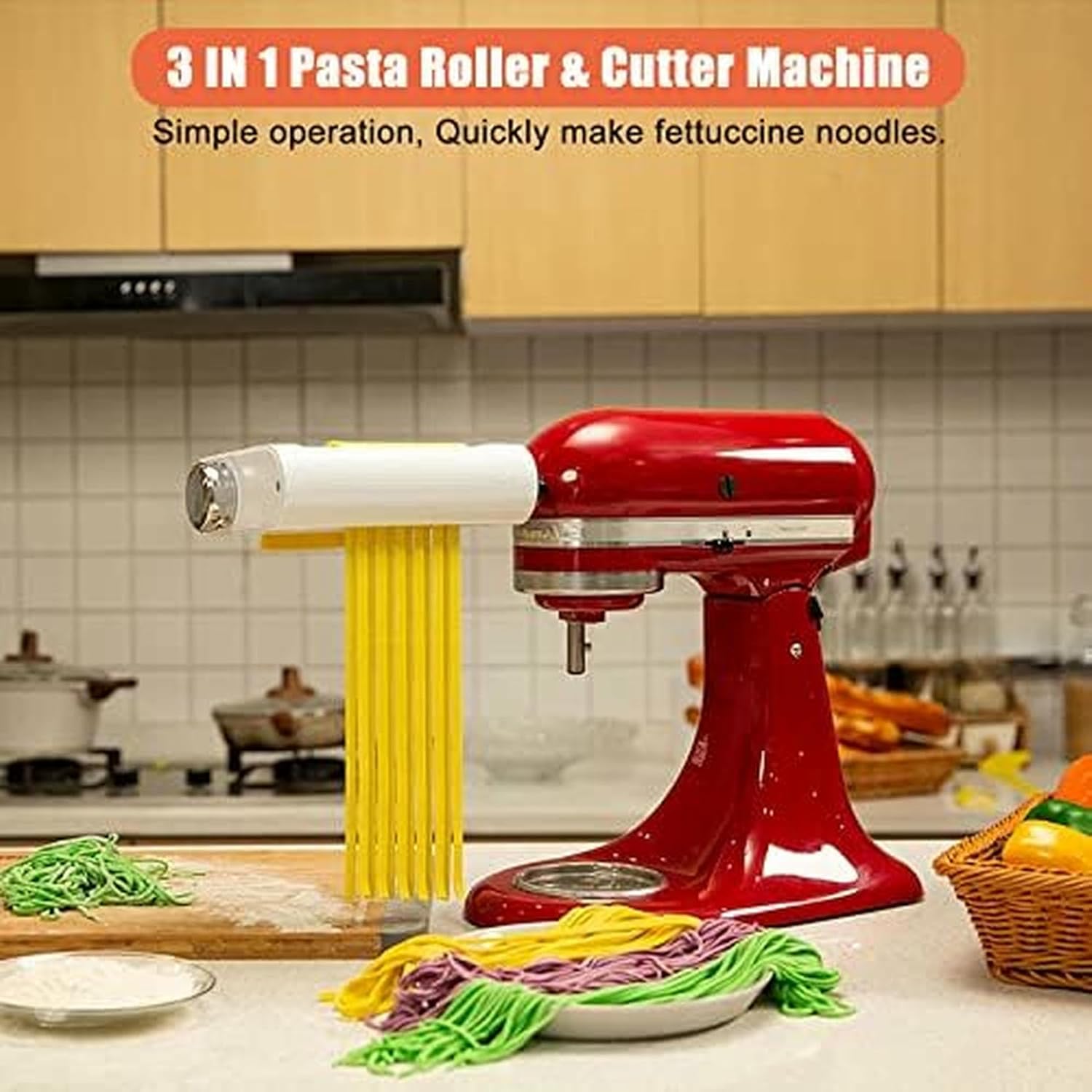Stainless Steel Pasta Maker Attachment, Pasta Roller & Cutter for Stand Mixers, Includes Cleaning Brush for Easy Maintenance