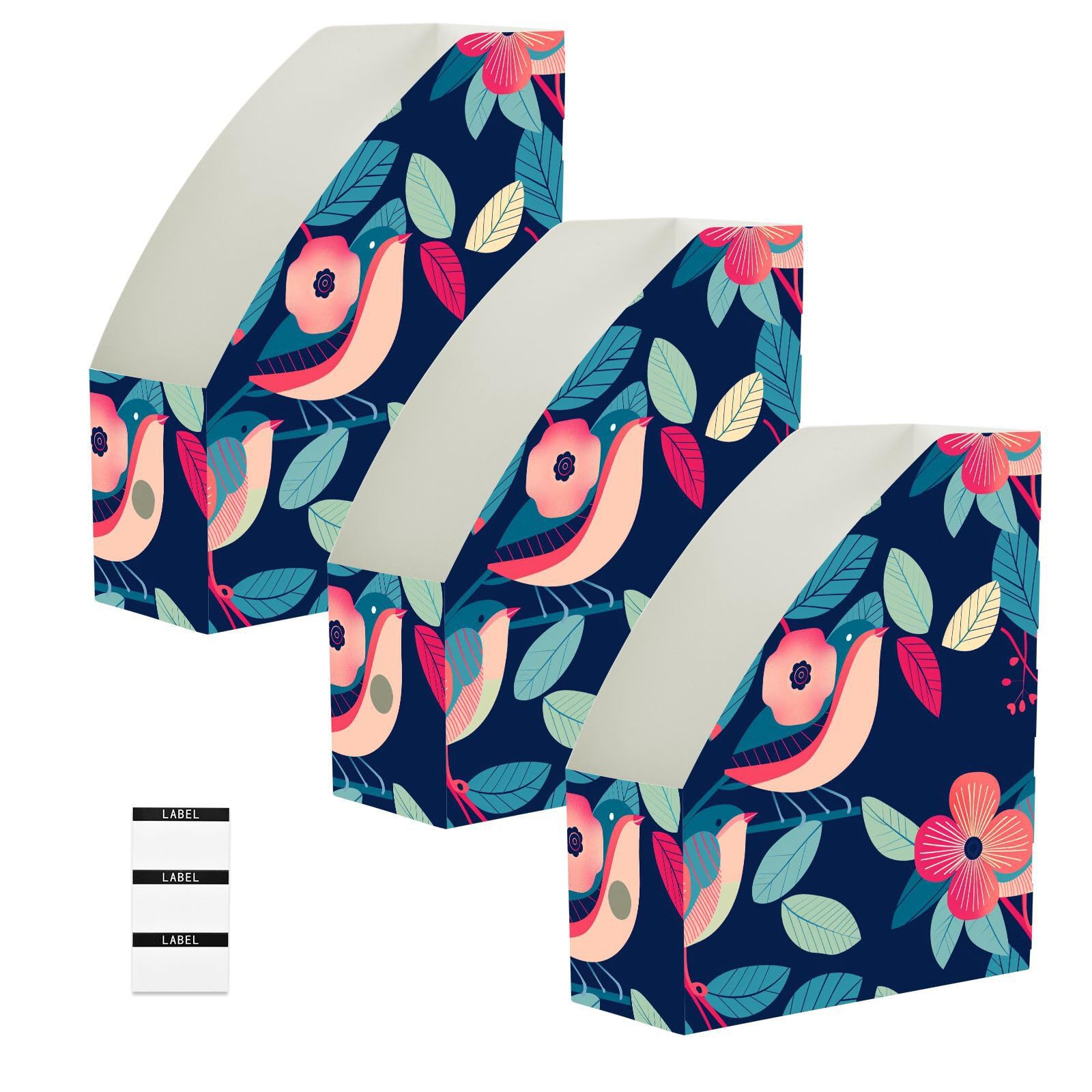 Classeur pliable pour magazines lot de 3 organiseurs de bureau à motifs oiseaux 23x31 cm