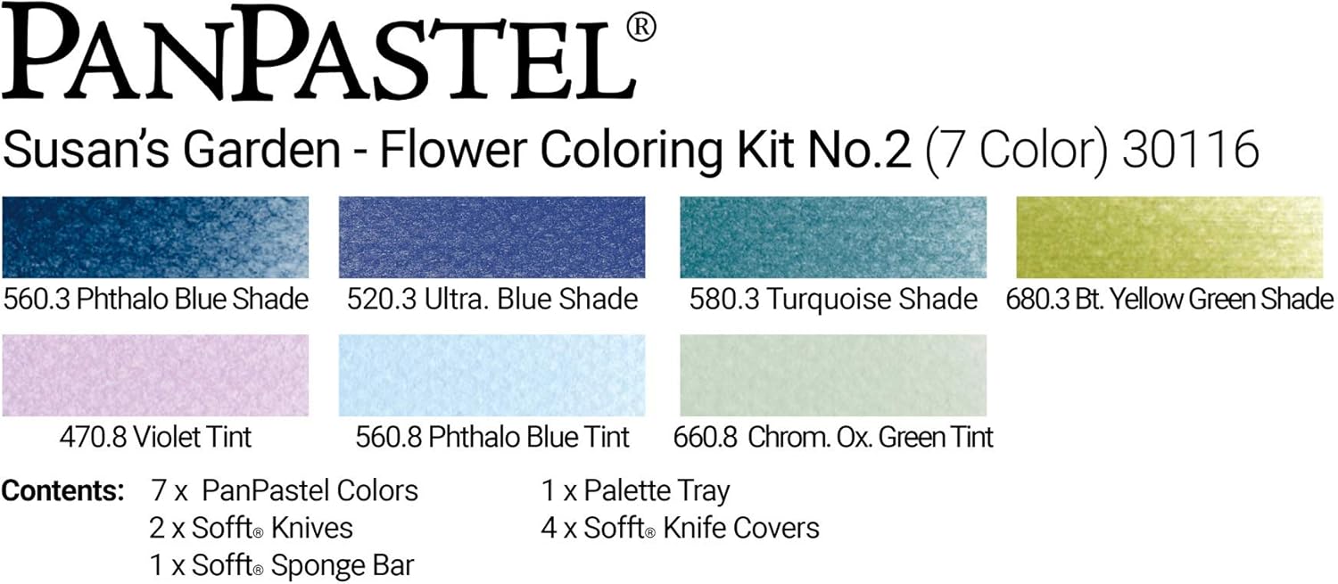PanPastel Artist Pastels by GOLDEN, Flower Coloring 2 - Susan Tierney Cockburn Set, 7 Color, Professional Artist Pastels, Unique Pan Format (cake-like)