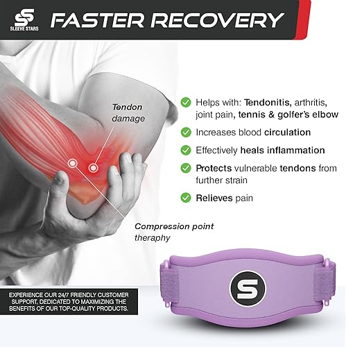 Miniatura 2 de Sleeve Stars - Codera de tenis para mujer, correa de codo de tenis ajustable, codo de golfista para hombres, soporte de contrafuerza para codo de