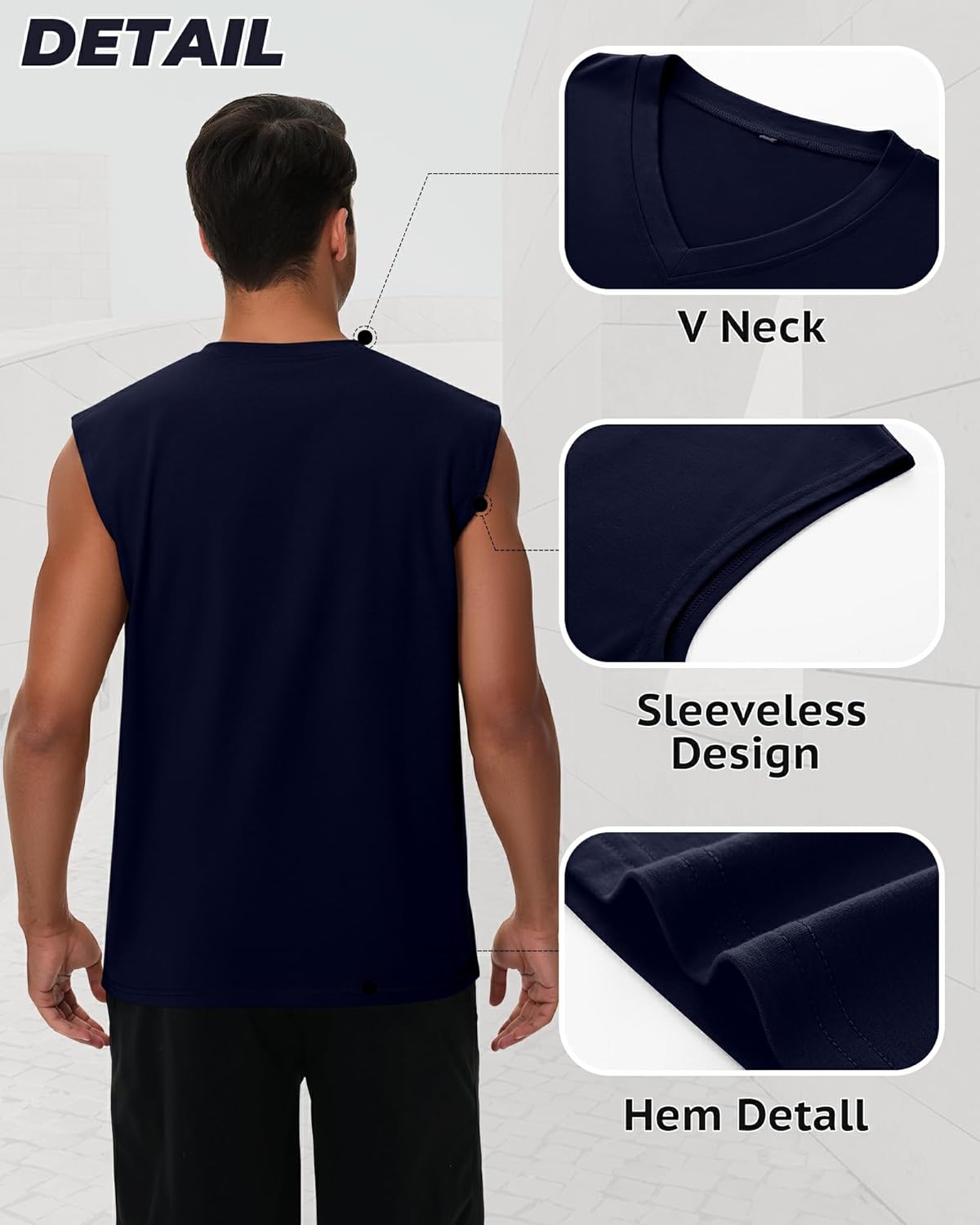 3 Pack Mens V Neck Tank Tops 95% Cotton Sleeveless Big and Tall Muscle Cut Off Shirts Gym Workout Tee