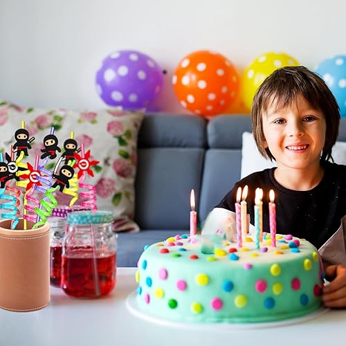 Miniatura 3 de 24 popotes de decoración de fiesta de ninja con temática de karate, suministros de fiesta de cumpleaños reutilizables, pajitas de plástico para