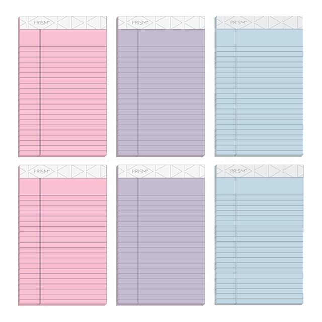 TOPS 5 x 8 Legal Pads 6 Pack Prism Brand 2 Pink 2 Blue 2 Purple Narrow Ruled
