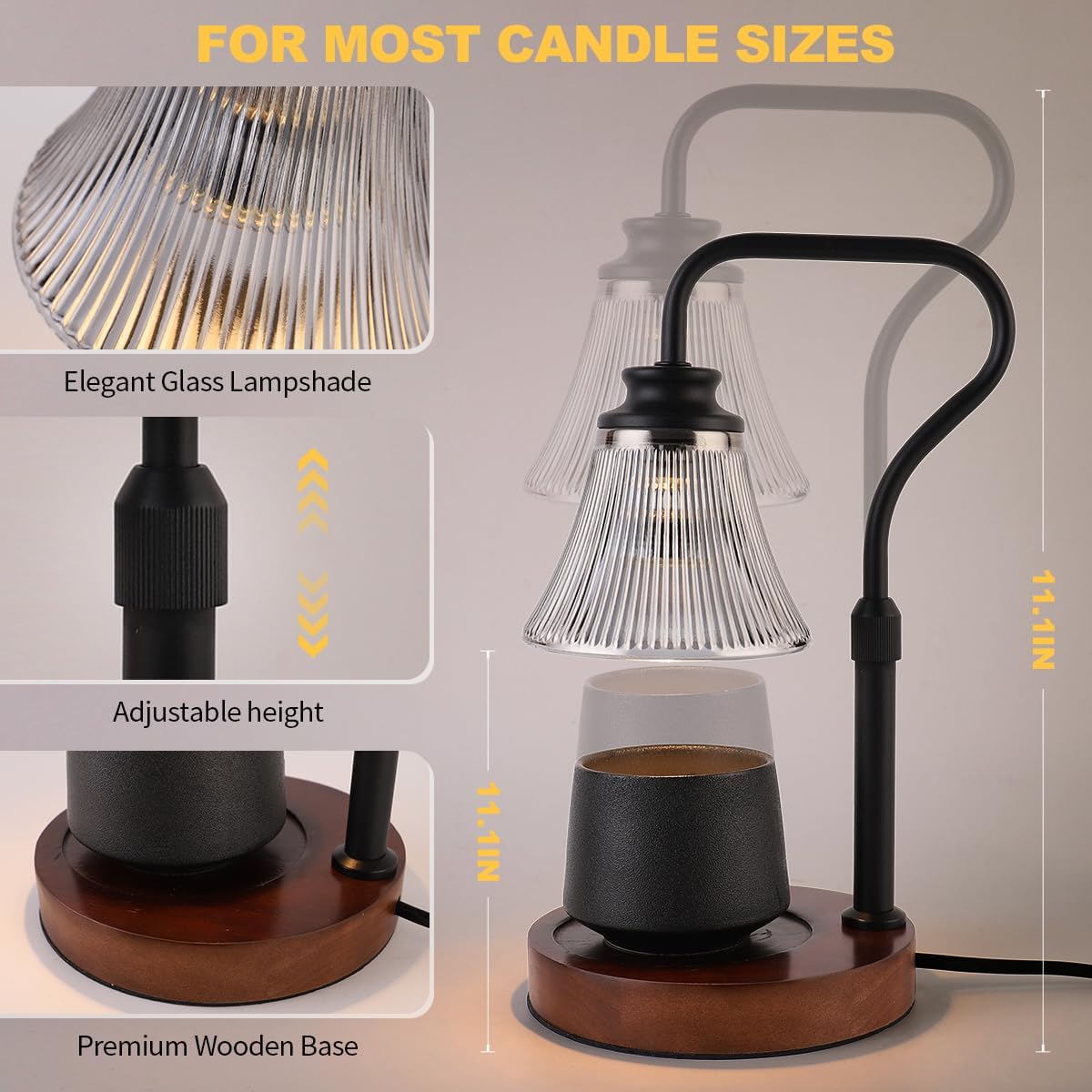 Candle Warmer Lamp,Height Adjustable Candle Warmer, Timer and Dimmable, Home Decor, Wax Melts Warmer for Jar Candles, 2 Bulbs