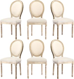 HomeMiYN Medaillon - Silla de Comedor de Estilo Louis-XVI de Tela de Lino, sillas de Cena, Respaldo Suave para Dormitorio, salón, Restaurante, Color Beige,Pack 6