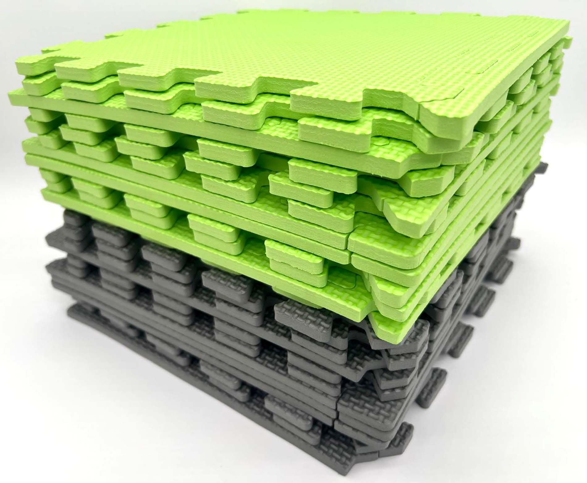 MaTvize Eva Foam Baby Play Mat – 12Pcs (29x29cm) 8mm Thick Soft Grey, Black & White Interlocking Floor Tiles, Waterproof & Safe Matting for Kids, Child’s Play (Grey+Baby Green, 24 Pack)
