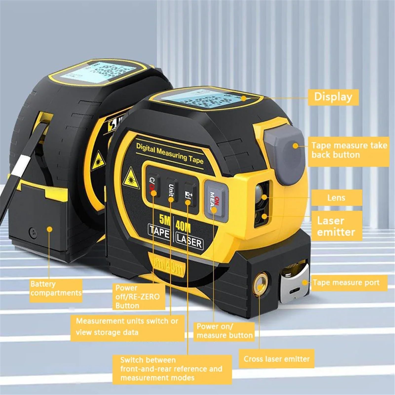 Télémètre Laser 40m/60m, télémètre, mesure Laser, équipement d'arpentage, ruban à mesurer, ruban rétractable(40m)