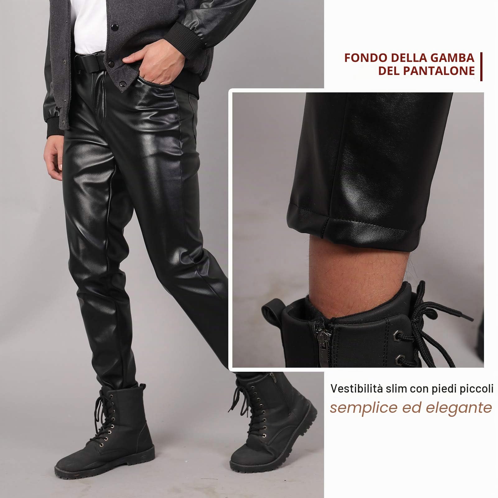 Panegy Pantaloni in Pelle Elasticizzati Moto Pantaloni di Cuoio Biker Pantaloni Steampunk Skinny Matita Pantalone