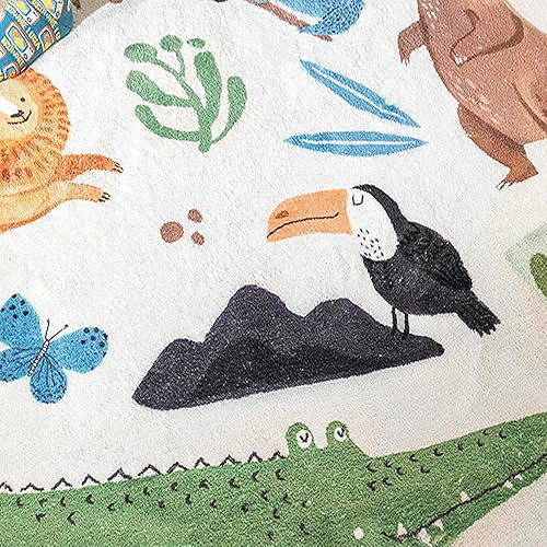 Miniatura 4 de Poowe Alfombra de juego para niños, bonita alfombra redonda de bosque para niños, alfombra de felpa suave antideslizante para dormitorio, sala de
