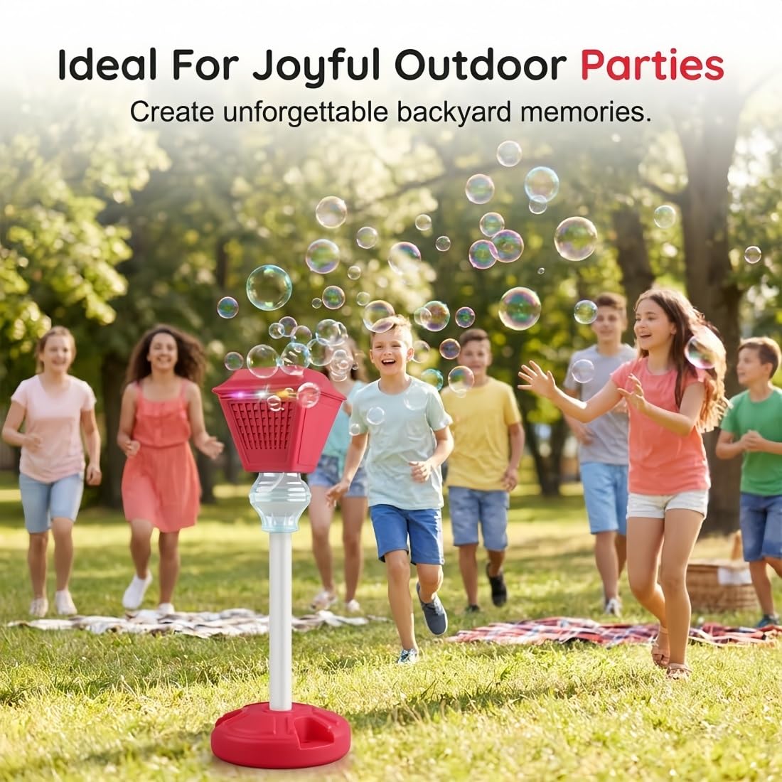 2026 Seifenblasen Ständer, Bubble Maker Ständer mit Licht und Musik, Seifenblasenmaschine Kinder für Eltern-Kind-Aktivitäten, Gartenpartys, Höhenverstellbar(Blau)