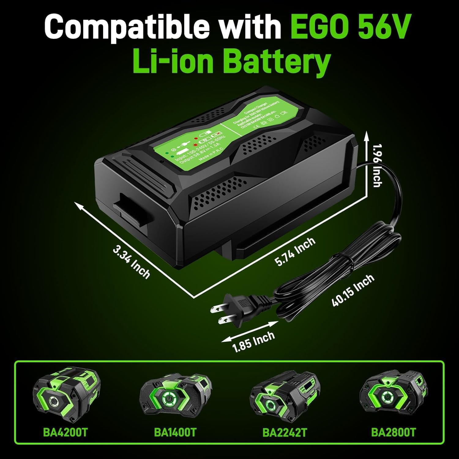 for EGO 56V Rapid Charger Replacement | Compatible with CH2100/CH3200/CH5500/CH2800D | Works for BA2800/BA4200/BA1400 Batteries | Fast Charge & Overheat Protect