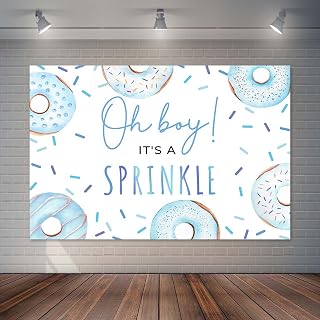 Donut Sprinkle Baby Shower Backdrop for Boy Blue Confetti Sprinkle Photography Background Oh Boy Donut Baby Shower Cake Dessert Table Decorations Photo Booth Props (5x3ft)
