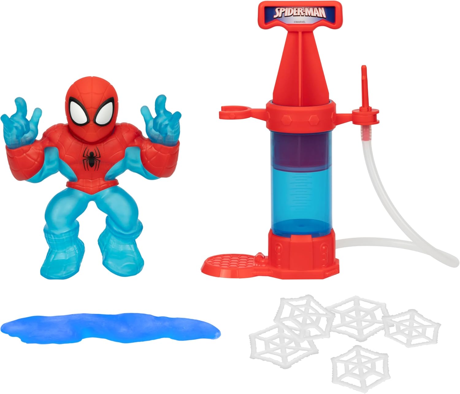 Heroes of Goo Jit Zu Marvel Hero Creator Spider-Man with 3 Unique Goo Fillings, Mix, Fill & Create Your Own Stretchy Spider-Man Hero of Goo JIT Zu Action Figure, Mix, Fill & Create Again and Again.