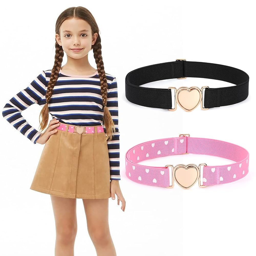 Ceinture élastique Pour Fille WERFORU - Boucle Cœur Mignonne - Réglable 45-76cm - Pour Uniforme Scolaire