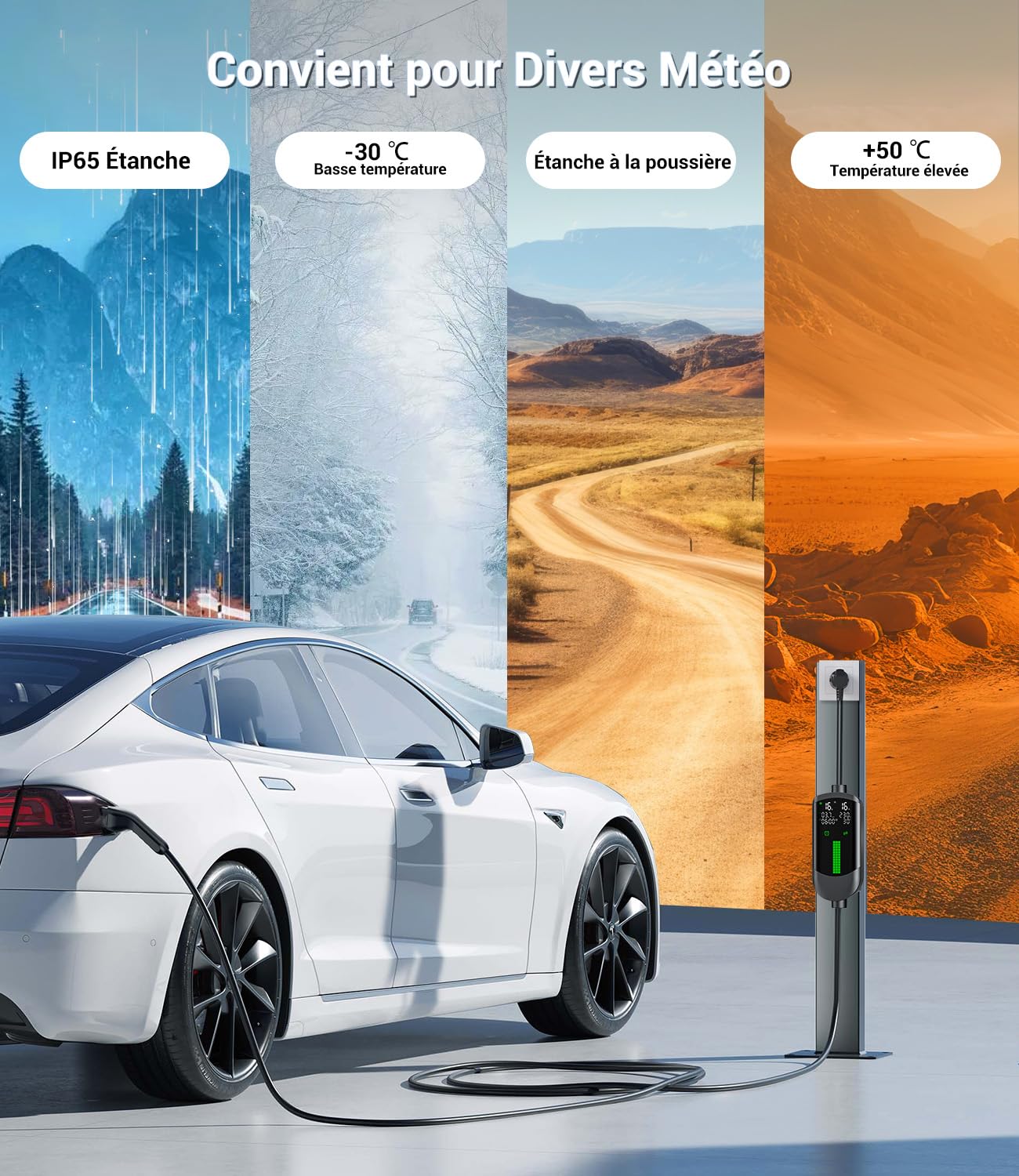 Chargeur Voiture Electrique 3,7kW - 7M/6-16A Cable Recharge Voiture Electrique avec Support Mural Sac, Chargeur Retardé, Numérique LCD, IP65, Compatible avec EVs(IEC 62196-2) & PHEVS