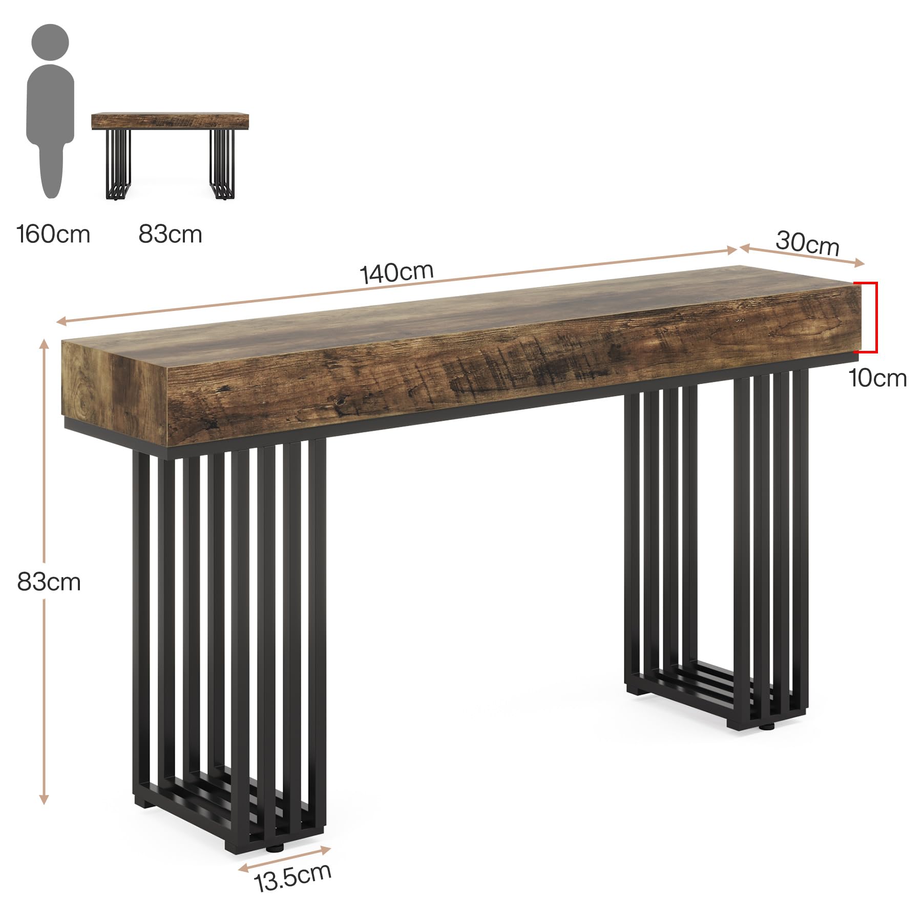 Tribesigns Consola para recibidor, Consola de Madera con Elegante Estructura de Metal de Estilo Industrial, Mesa Consola de Madera para salón, Entrada, Pasillo (140 cm, marrón)