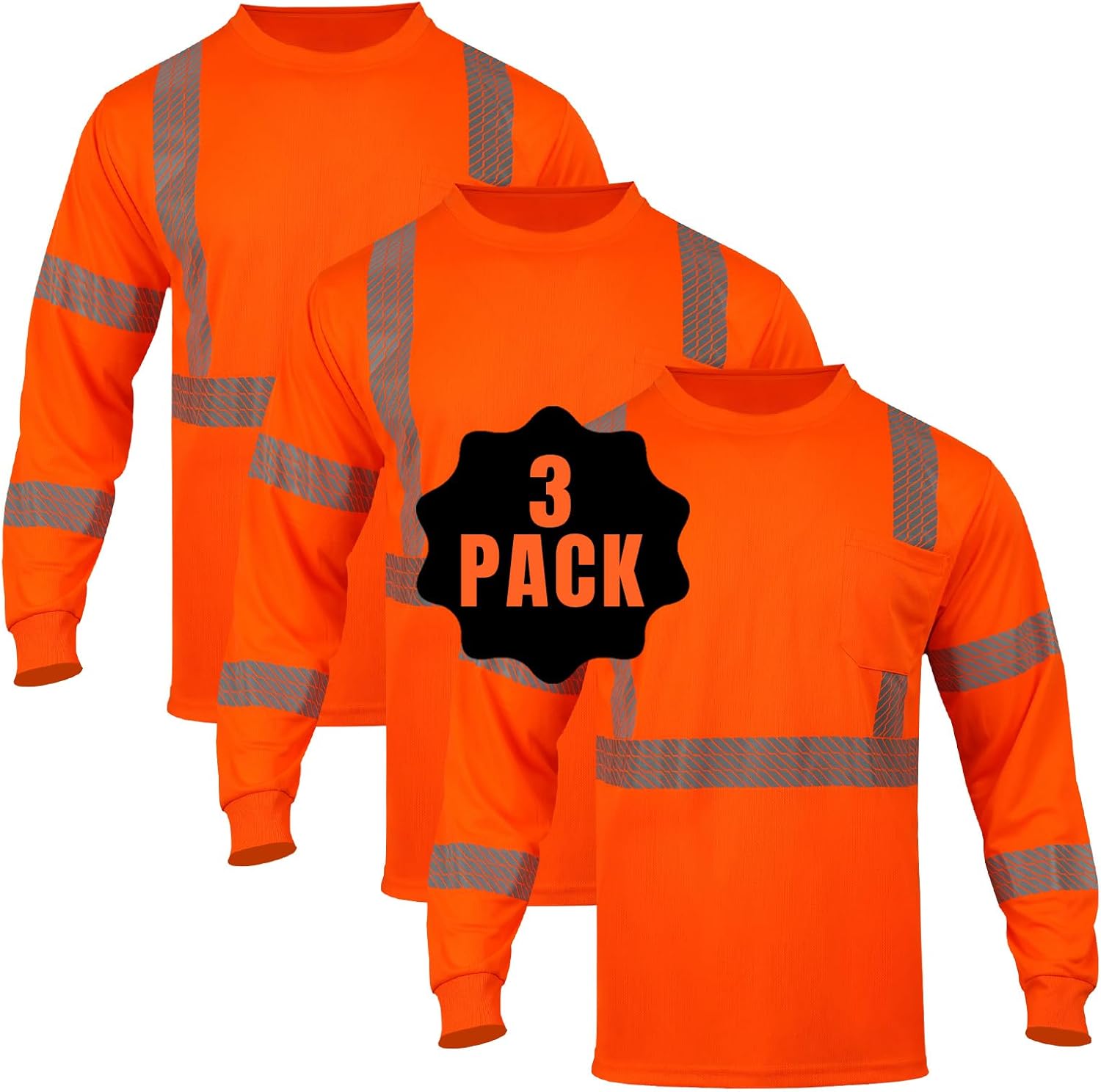 Hi Vis Shirts for Men,Safety Long Sleeve Men's High Visibility Reflective Class 3 T-Shirt for Construction Work