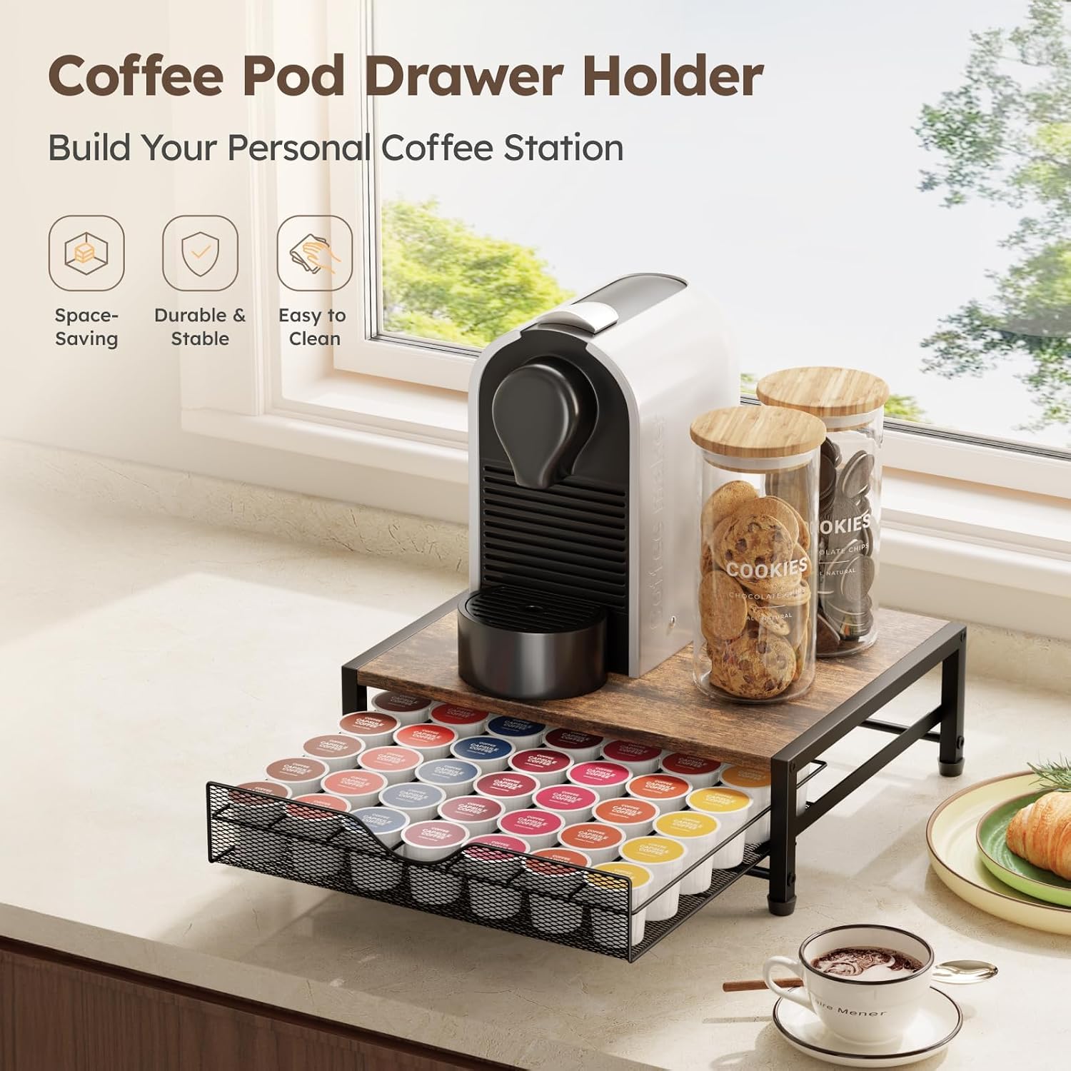 Homsorout 42 K Cup Holder, Coffee Pod Holder Drawer for Countertop, Brown