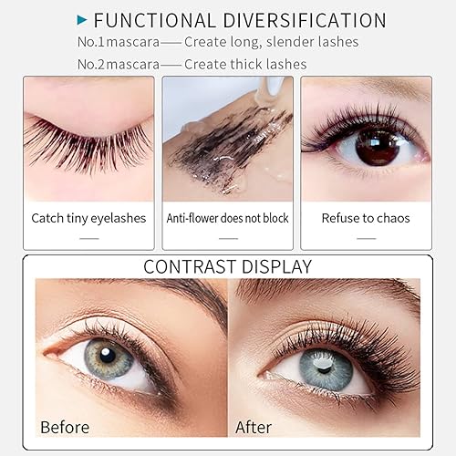 Miniatura 4 de 2 máscaras 2 en 1 Vibely 5 veces más largas, impermeables, para pestañas, efecto natural de alargamiento y engrosamiento, sin aglomeración, fibra de