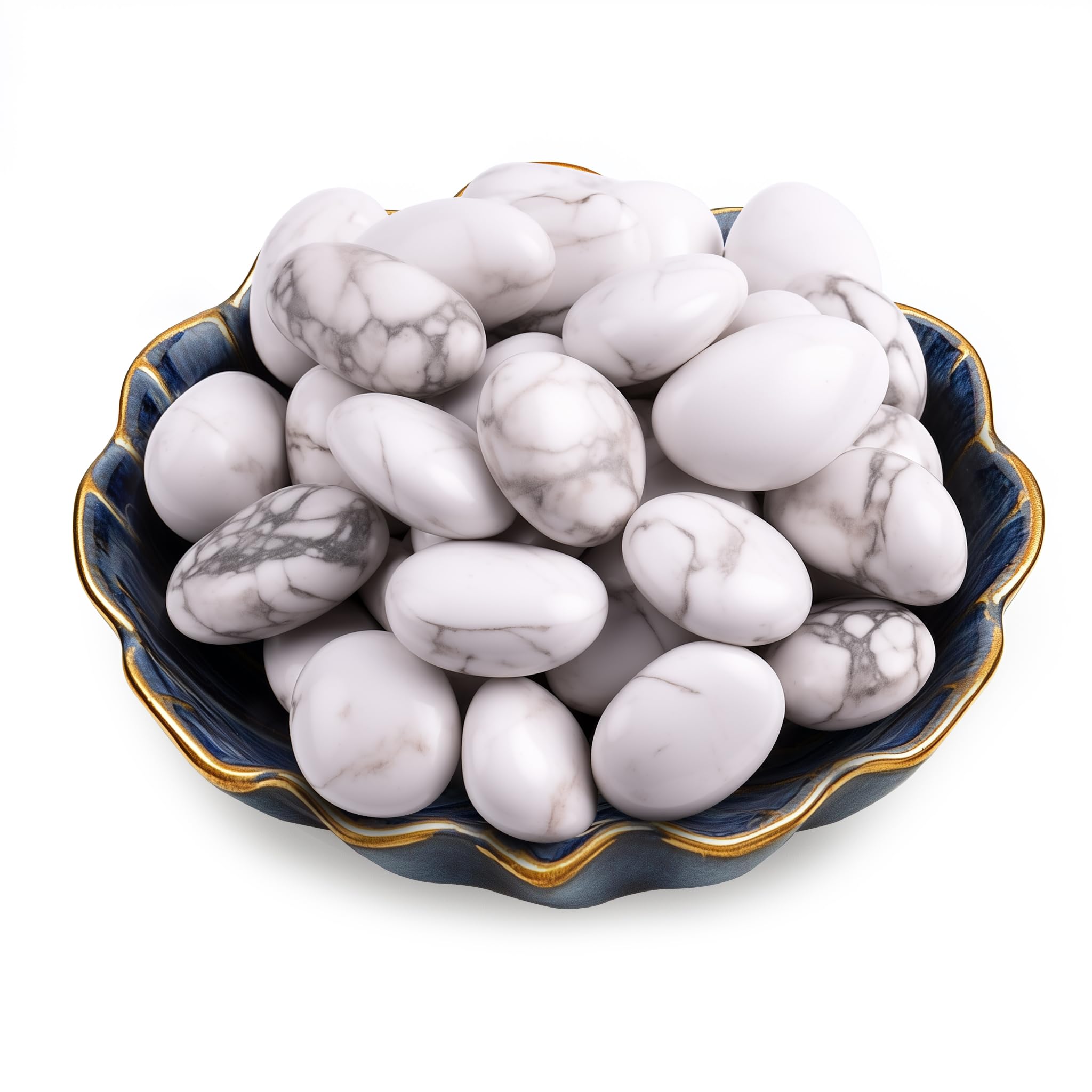Polished Stone Set Howlite Crystals, 0.8" Handpicked Tumbled Gemstones Rocks, Pebbles for Reiki, Chakra, Healing, Home Decor