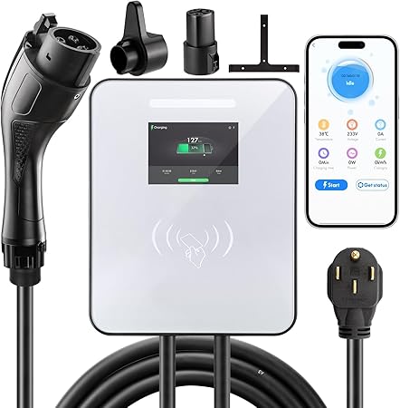 48Amp Level 2 EV Charger, 240V 11.5KW High-Speed Electric Vehicle Charging Station, 20ft NEMA 14-50 Plug & J1772 Connector, Smart APP Control, Wi-Fi, Weatherproof,Gray