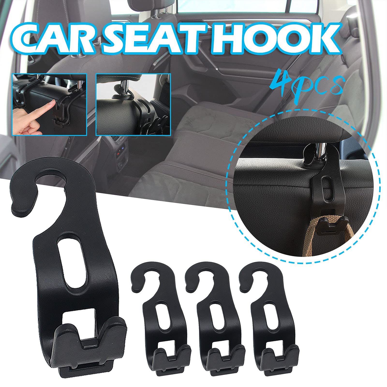 Support d'appui-tête de Voiture, Crochet de siège, Organisateur de Dos, Support Universel, Manteau, 4 pièces pour Sac, équipement intérieur de Voiture Vm144