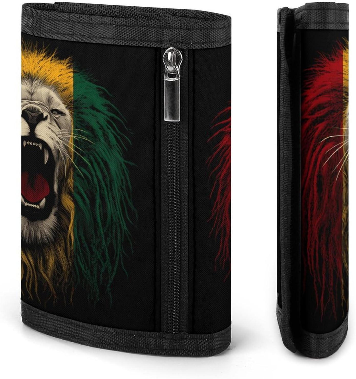 Rasta Lion Jamaican Trifold Slim Wallet Front Pocket With Money Clip And ID Credit Card Slots For Travel Work