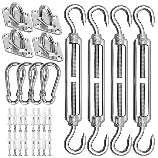 Sun Shade Sail Hardware Kit 6 Inch for Rectangle & Triangle Shade Sail Install, Stainless Steel Shade Sail Fixing Accessories for Outdoor Patio Canopy Garden, Heavy Duty Awning Attachment Set (44 Pcs)