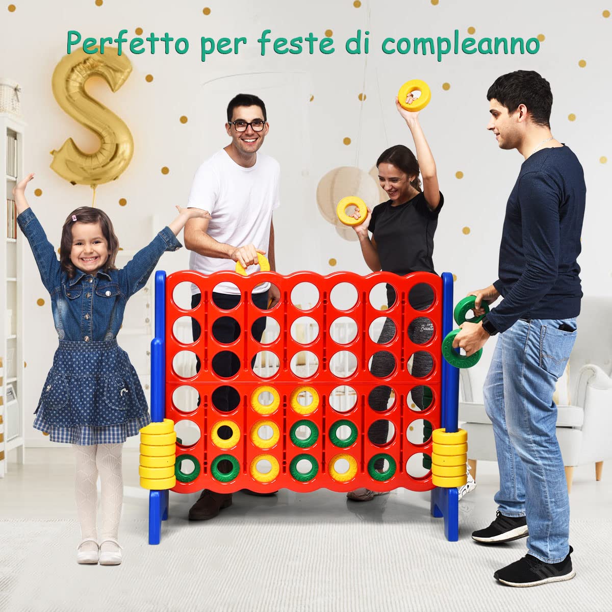 COSTWAY Forza 4 Gigante Mega 4 in Linea Quattro Insieme, Gioco da Tavolo Gioco di Fila per Bambini, 120 x 42 x 104 cm (Blu)