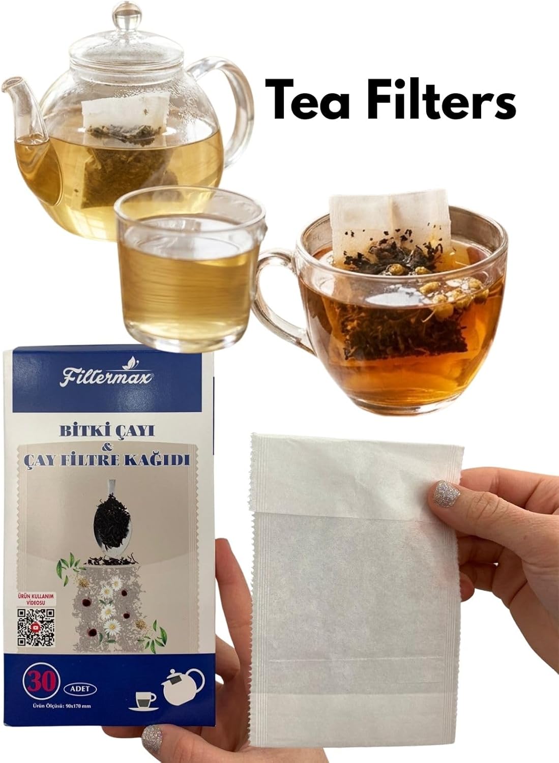 Filtermax Disposable Tea Filter Bags, 30 Count, Herbal Tea Infuser Bags for Brewing Loose Leaf Tea, Steeping Bags for Home, Office and Travel