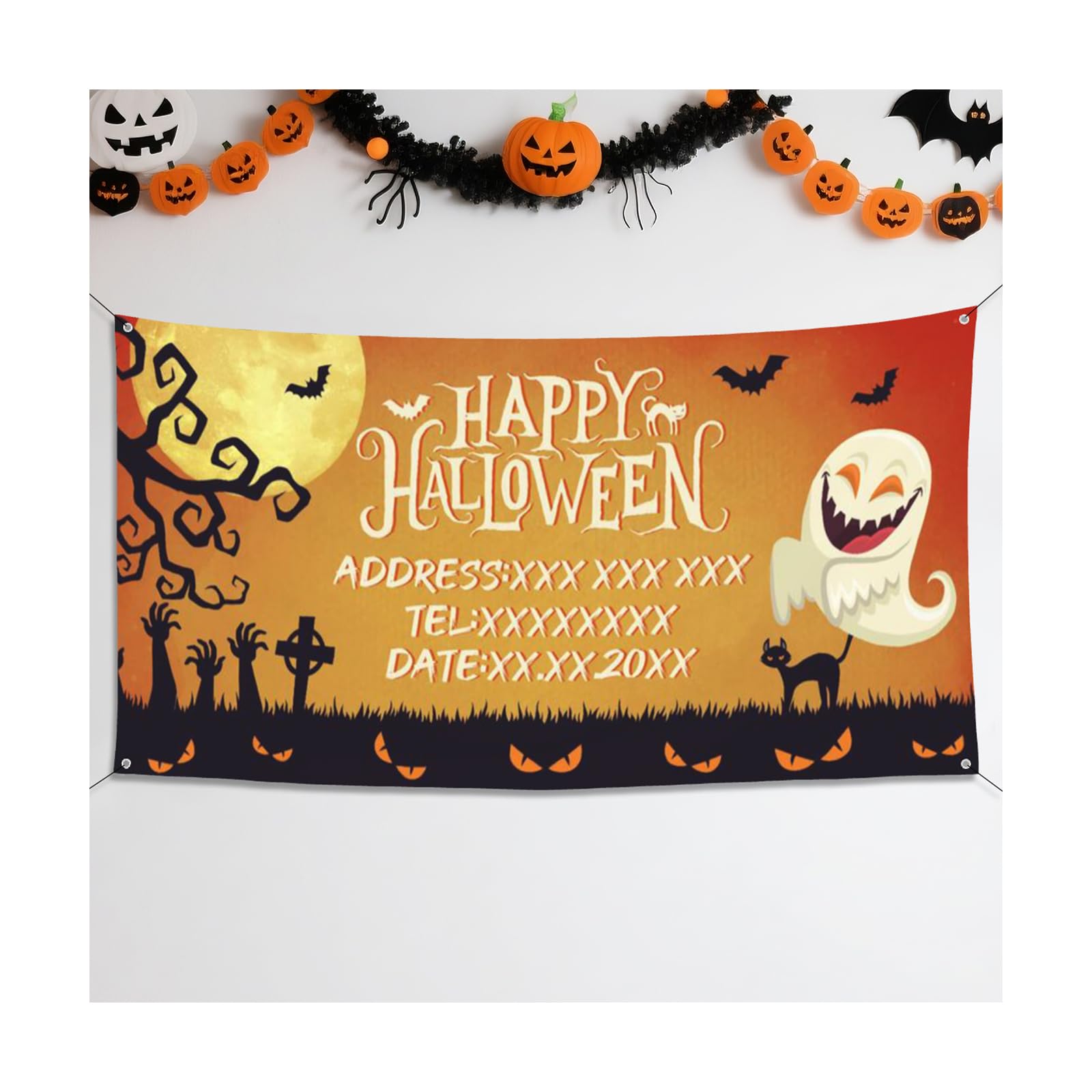 Personalised Halloween Banner Decoration Add Your Own Photo Text Happy Halloween Party Banner Decorations Sign for Front Door Porch Outside Yard Home Party Supplies