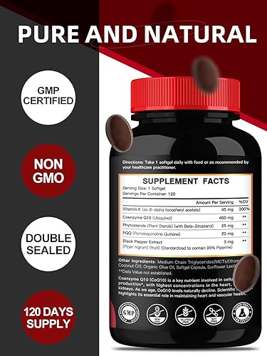Miniatura 2 de DRFOSTER Coq10 400 mg cápsulas blandas ubiquinol - Co Q 10 Suplemento coenzima q10 Cq10 400mg más vitamina E, PQQ, pimienta negra para la salud del