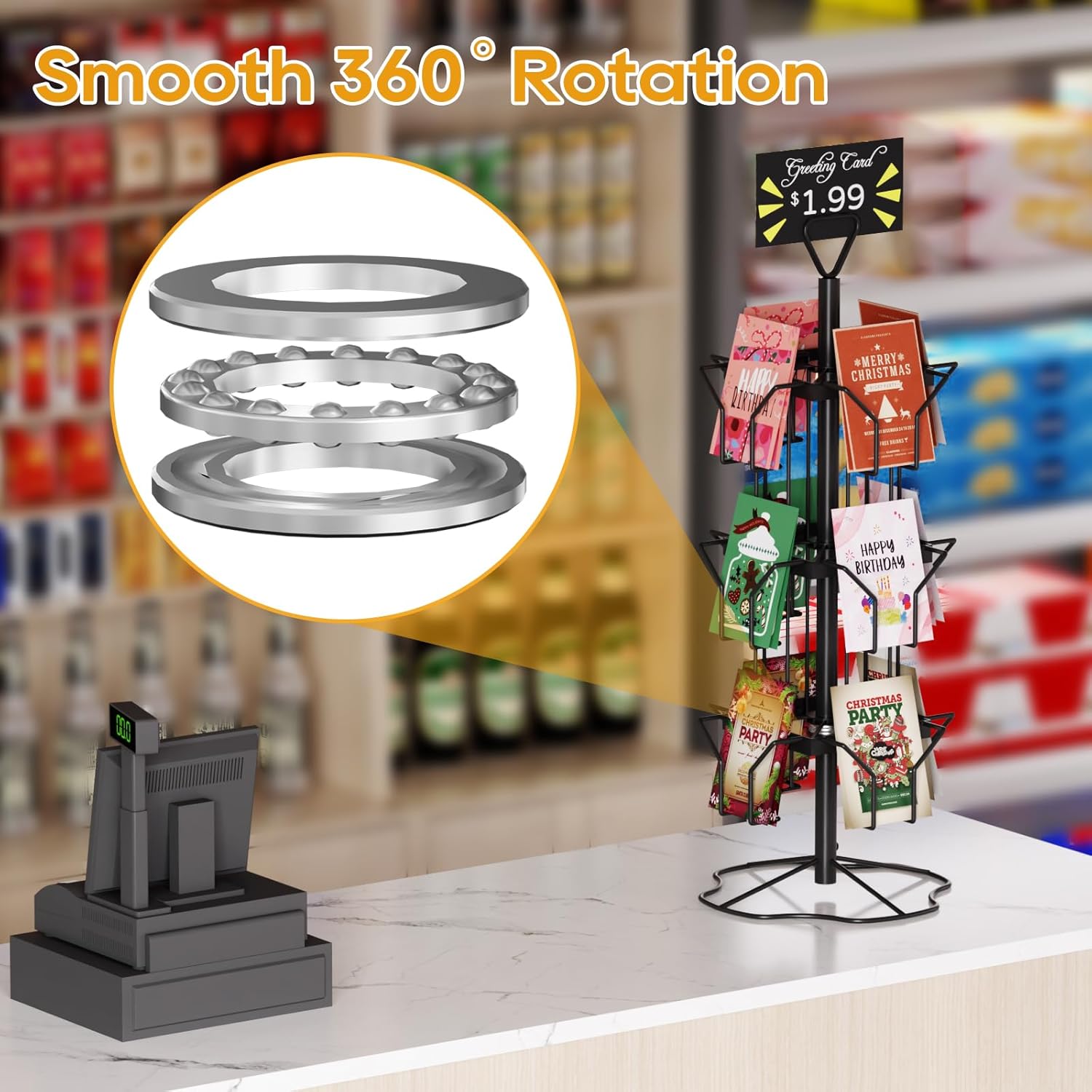 ORLESS Greeting Card Rack Display Stand, 3 Tier Rotating Card Holder Display Retail, 12 Pocket Metal Postcard Holder Display Stand, Greeting Card Holder for Postcards, Brochures, Stickers, Showcase(Black)