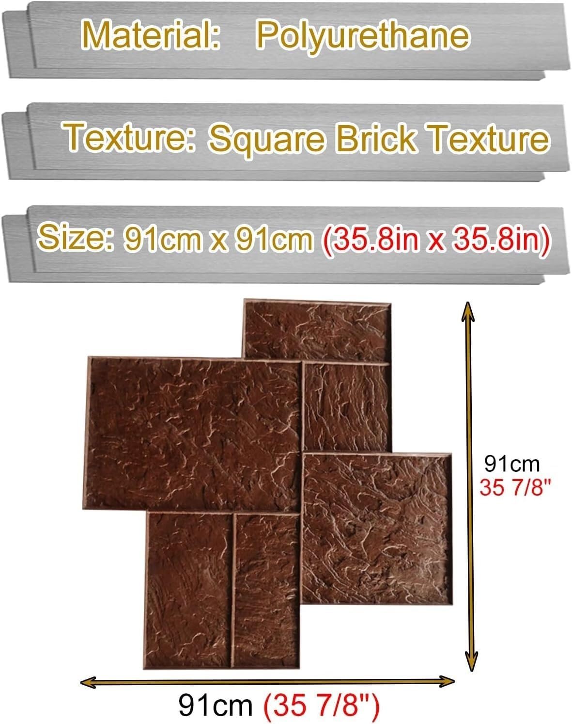 Concrete Polyurethane Stamping Texture Mat, Square Block Concrete Stamping Seamless Texture, Cement Road Decorative Stamping Impression Tool