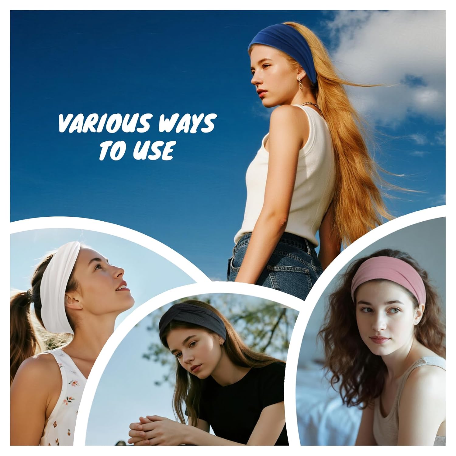 Headbands for Women, Non Silp Wide Hair Bands, Elastic Thick Head Bands, Stretchy Soft Sports Sweat Bands for Spa Workout Running Gym, Twist Knotted Cotton Cloth Turban Hair Accessories 6Pcs - Image 5