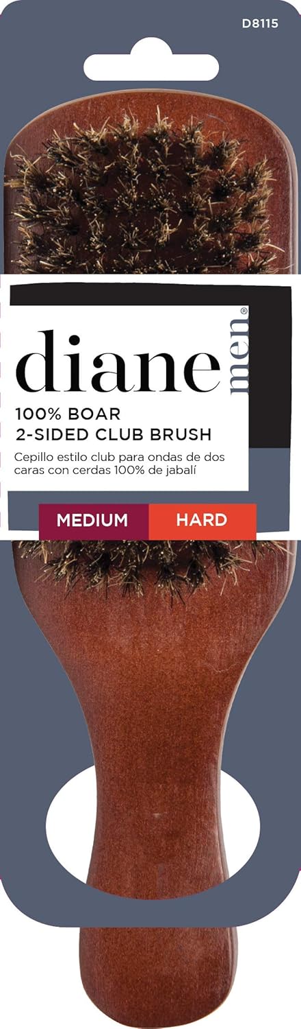 Diane Premium Boar Bristle Brush for Men – Double Sided, Medium and Firm Bristles for Thick Coarse Hair – Use for Smoothing, Wave Styles, Soft on Scalp, Club Handle, D8115 : Hair Brushes : Beauty & Personal Care