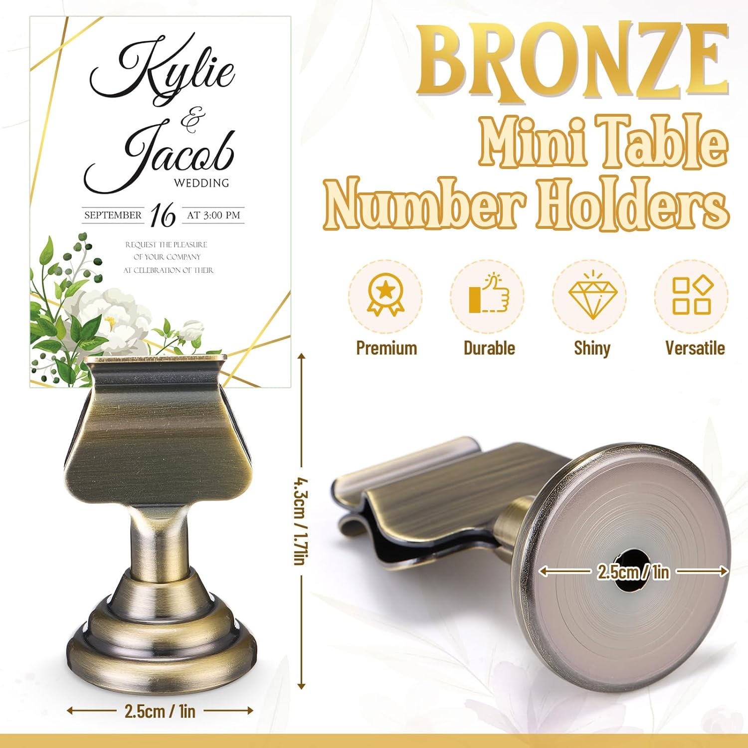 Kathfly 24 Pcs Wedding Table Number Holders 1.7 inch Metal Bronze Mini Place Card Holders Bulk Harp-clip Table Sign Stands Card Holder Display Picture Memo Notes Menu for Restaurants Birthday Decor