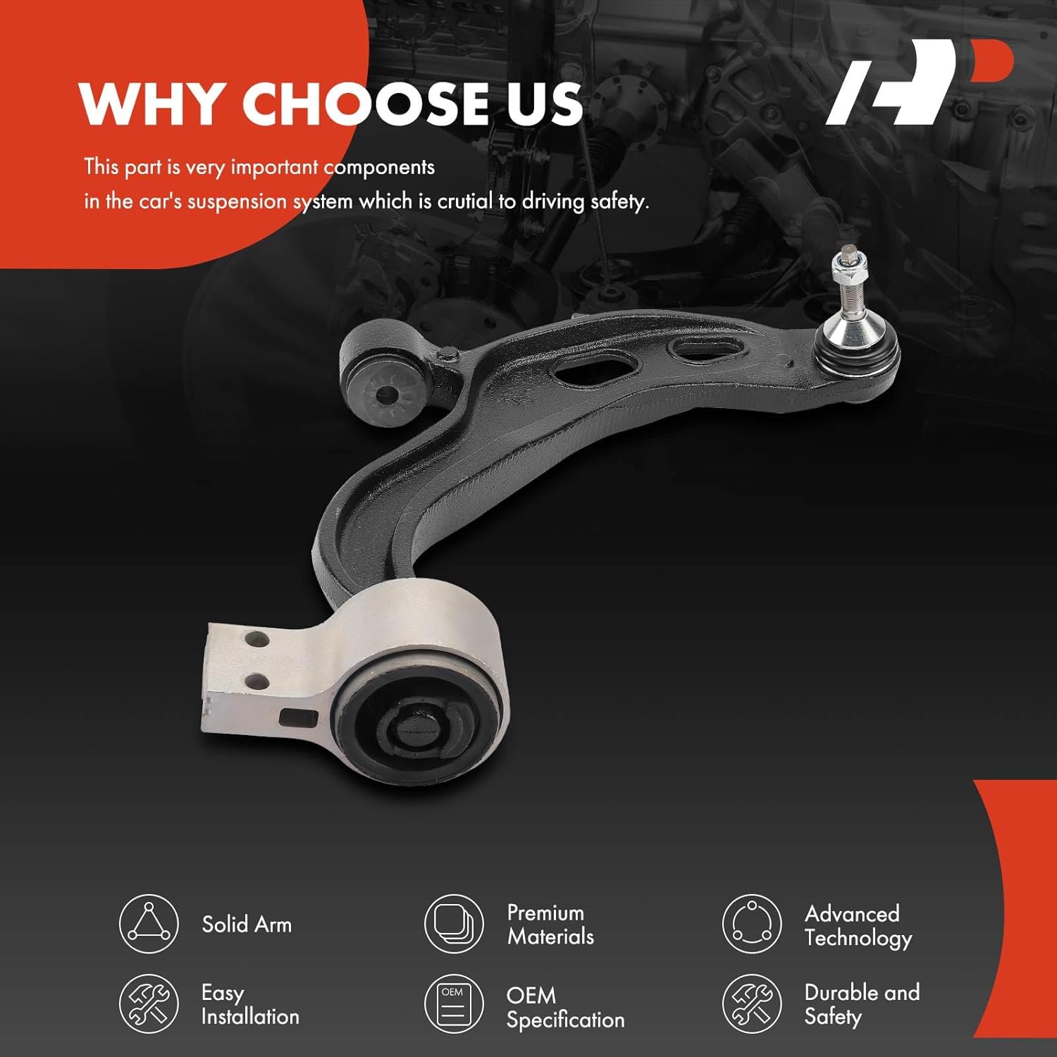 A-Premium Front Right Lower Control Arm, with Ball Joint & Bushing, Compatible with Ford & Lincoln - 2012-2019 - Taurus, Flex, Police Interceptor Sedan, Special Service Police Sedan & MKS, MKT