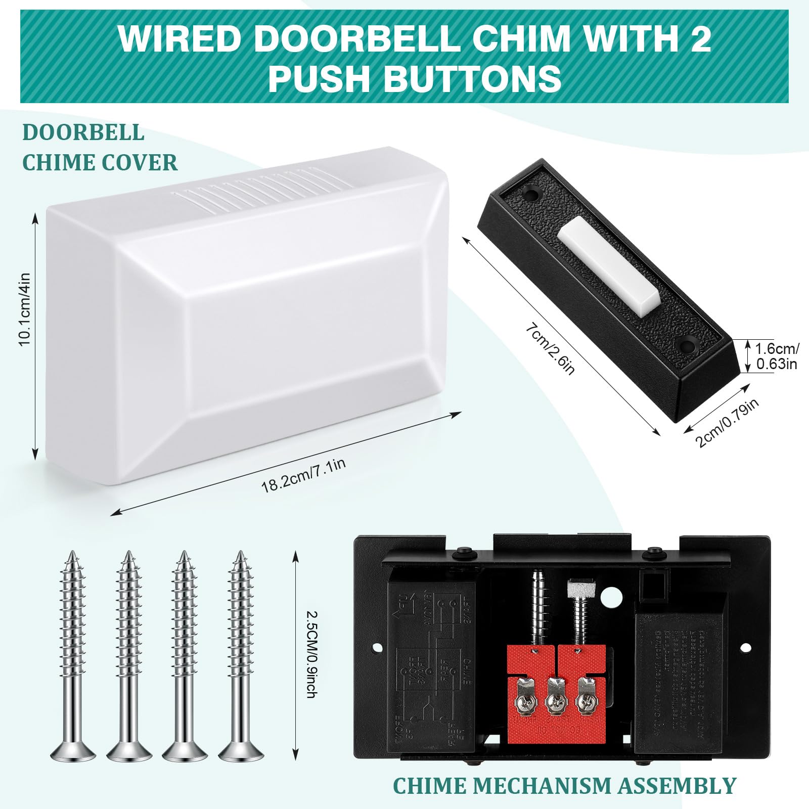 Saillong Kit de carillon filaire avec boutons de sonnette lumineux à deux notes 16 V 10 VA et couvercle de carillon pour mur intérieur, compatible avec la plupart des marques de sonnette (noir, blanc,