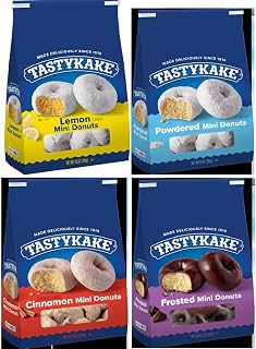 Tastykake Mini Donuts Variety Pack: Lemon, Powdered, Cinnamon, Frosted - 4x10oz Bags Bite-Sized Treats
